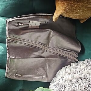 Faux Leather Metallic Silver Mini Skirt